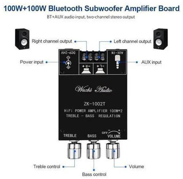 Alt view image 4 of 6 - Bluetooth Amplifier Board 2.0CH 100W*2 Mini Audio AMP with Treble and Bass Control, BT and AUX Inputs, DC 9-24V Stereo AMP Module for Home Speakers, Update Version APP Control