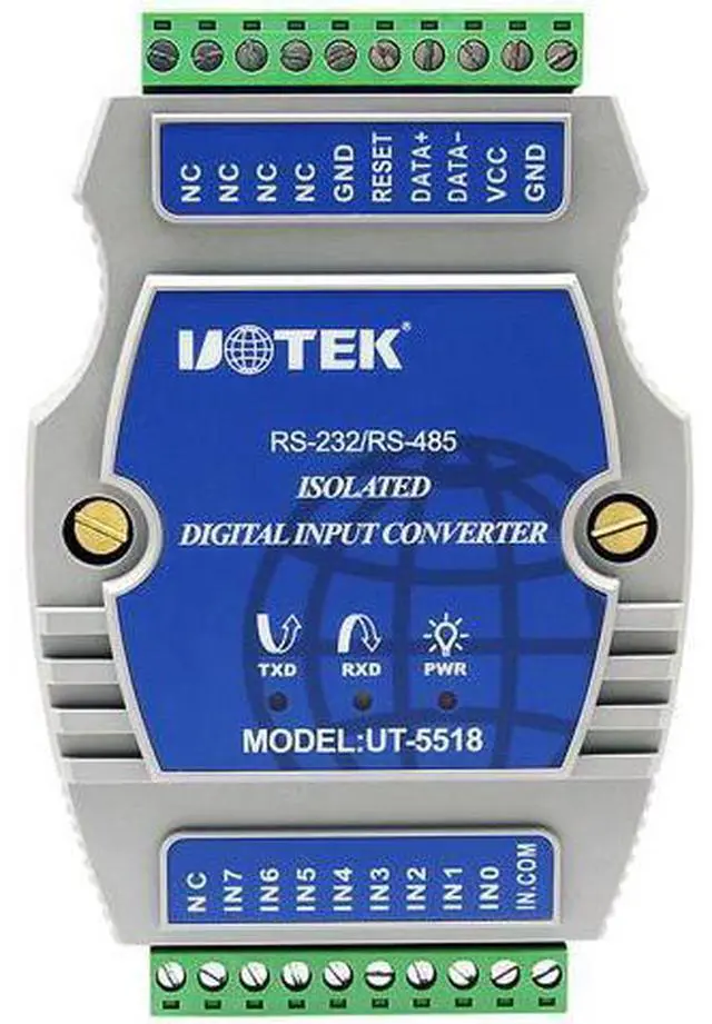 Main image of UOTEK Digital 8 Channel Optical Isolated Wet Contact I/O Input Module Controller IO RS-232 RS-485 Adapter Modbus-RTU Support Wet and Dry Node Input UT-5518