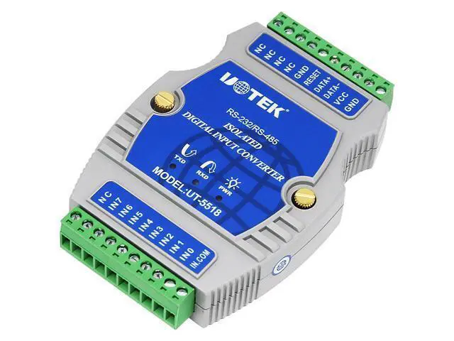Alt view image 2 of 7 - UOTEK Digital 8 Channel Optical Isolated Wet Contact I/O Input Module Controller IO RS-232 RS-485 Adapter Modbus-RTU Support Wet and Dry Node Input UT-5518