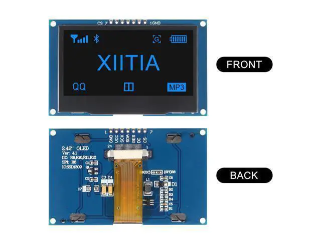 Alt view image 2 of 5 - XIITIA 2pcs 2.42 inch 128x64 OLED LCD Display Module SSD1309 7 Pin SPI/IIC I2C Serial Interface for Arduino UNO R3 (Blue Light)