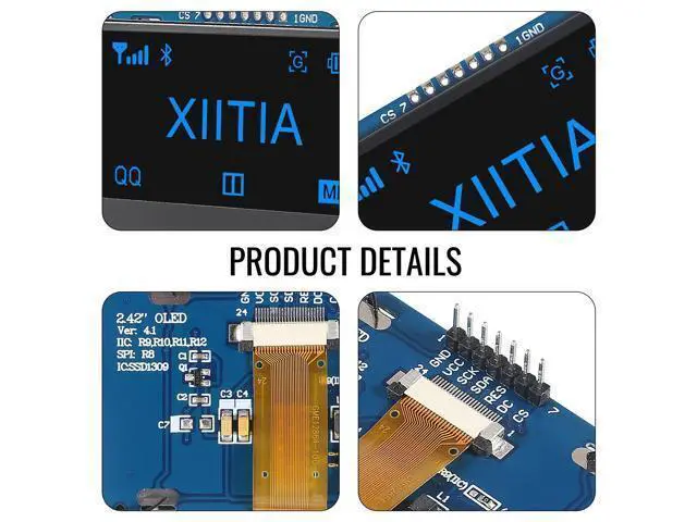 Alt view image 4 of 5 - XIITIA 2pcs 2.42 inch 128x64 OLED LCD Display Module SSD1309 7 Pin SPI/IIC I2C Serial Interface for Arduino UNO R3 (Blue Light)