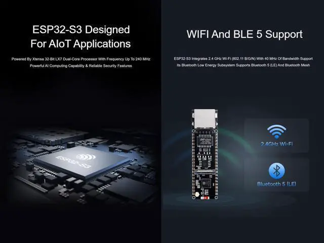 Alt view image 3 of 5 - ESP32-S3 Ethernet Dev Board onboard 10/100Mbps RJ45 ETH Port, Camera Interface, USB Type-C Port, TF Card Slot and PoE Module Header, Wi-Fi & Bluetooth Support, 240MHz Dual Core Processor