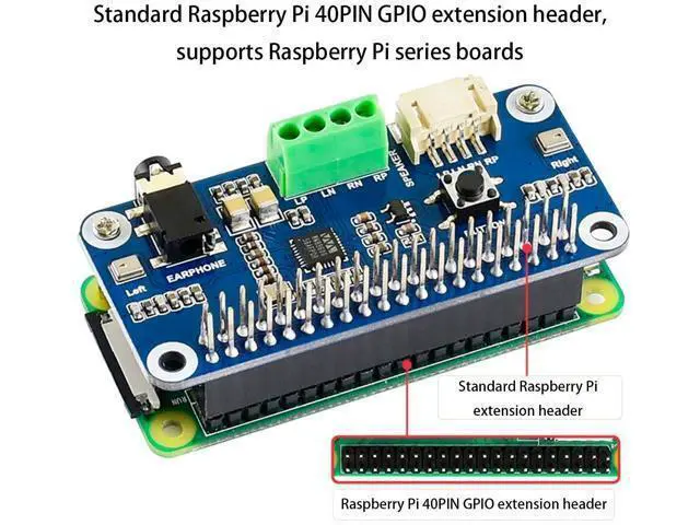 Alt view image 2 of 5 - Audio HAT Module for Raspberry Pi 4B/3B+/3B/2B/B+/A+/Zero/Zero W/Pi Zero WH,WM8960 Hi-Fi Sound Card HAT Stereo CODEC, Play/Record