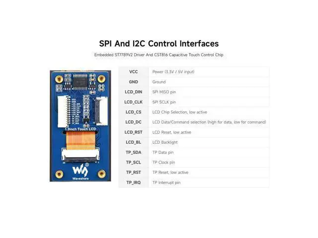 Alt view image 5 of 5 - Waveshare 1.9inch Touch LCD Display Module, Micro LCD Display, 172320 Resolution, IPS, SPI and I2C Communication, 262K Display Color