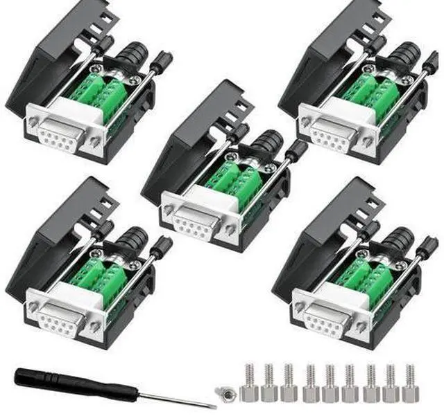 Main image of JUXINICE 5Packs DB9 Breakout Female D-SUB 9-pin RS232 RS485 Serial Adapter to Terminal Connector Signal Module with Bolts Nuts and Screwdriver