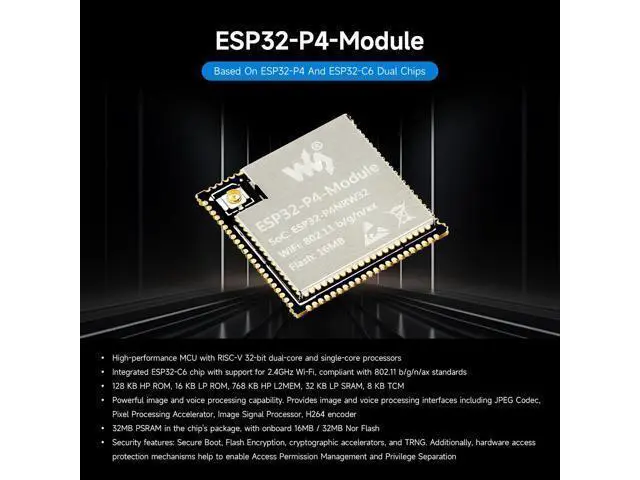 Alt view image 3 of 5 - Waveshare ESP32-P4-Module Core Board, Based On ESP32-P4 and ESP32-C6 Dual-Chip Design, Supports 2.4GHz Wi-Fi and BLE 5.3, 32MB Flash