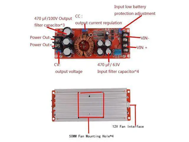 Alt view image 2 of 5 - 1200W 20A DC Converter Boost Car Step-up Power Supply Module Adjustable Voltage Converter 8-60V to 12-83V
