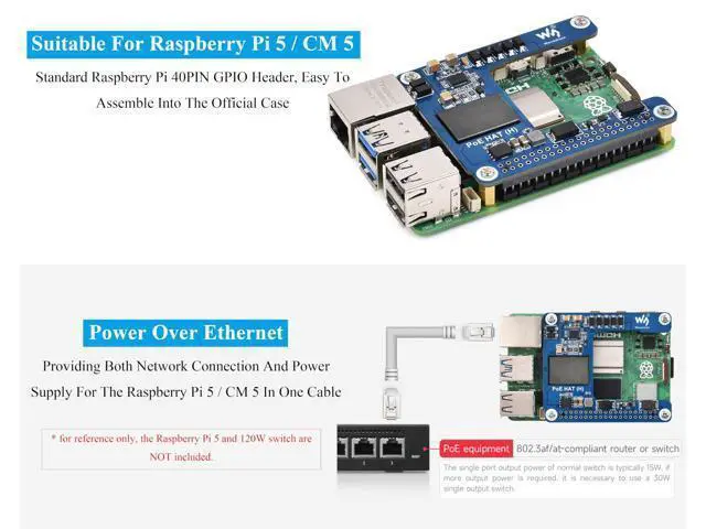 Alt view image 4 of 5 - PoE HAT Compatible with Raspberry Pi 5/Compute Module 5, Power Over Ethernet HAT 5V 5A Output, 802.3af/at Network Standard, Isolated Switched-Mode Power Supply, Support Pi5 Case & Active Cooler