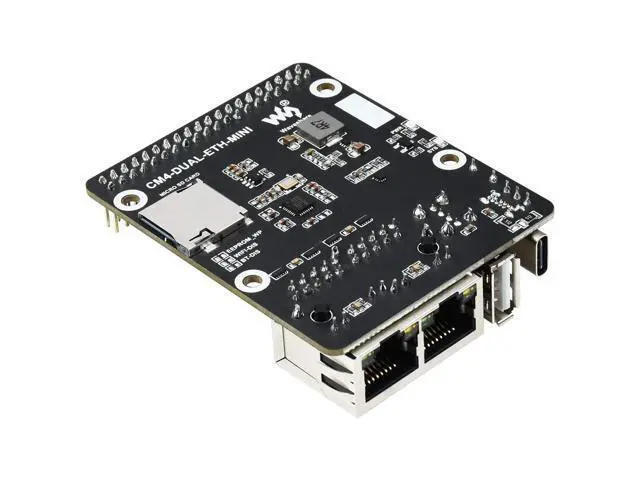 Alt view image 2 of 5 - Mini Dual Gigabit Ethernet Base Board for Raspberry Pi Compute Module 4 CM4, Onboard ETH/Micro SD/USB Interfaces, Suitable for Evaluating The Raspberry Pi CM4 or Being Integrated into End Products