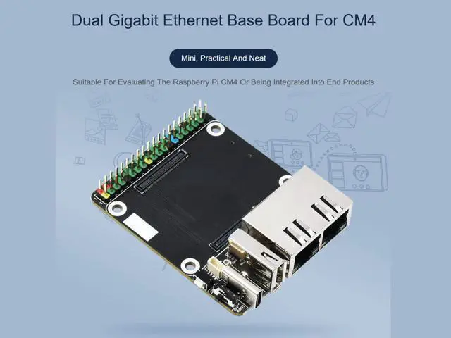 Alt view image 3 of 5 - Mini Dual Gigabit Ethernet Base Board for Raspberry Pi Compute Module 4 CM4, Onboard ETH/Micro SD/USB Interfaces, Suitable for Evaluating The Raspberry Pi CM4 or Being Integrated into End Products