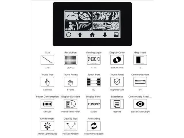 Alt view image 5 of 5 - waveshare 2.13inch Touch e-Paper Display for Raspberry Pi Zero 2 W/Raspberry Pi Zero/Pi Zero W/Pi Zero WH, 250x122 Pixels E-Ink Screen, Paper-Like Effect Support Partial Refresh