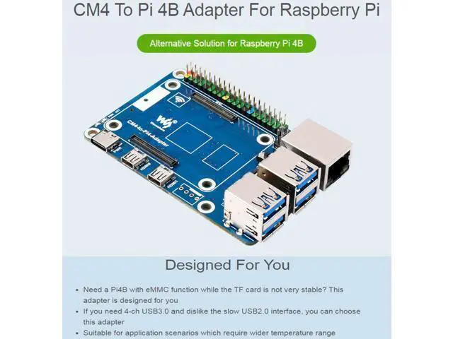 Alt view image 2 of 5 - Compute Module 4 to Raspberry Pi 4 Adapter, Connect CM4 to Replace Raspberry Pi 4B, Alternative for Pi 4,Onboard 4-ch USB 3.0,RJ45 Gigabit Ethernet Port,PoE Header,Compatible with Pi 4B Series HATs