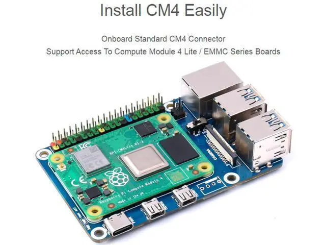 Alt view image 3 of 5 - Compute Module 4 to Raspberry Pi 4 Adapter, Connect CM4 to Replace Raspberry Pi 4B, Alternative for Pi 4,Onboard 4-ch USB 3.0,RJ45 Gigabit Ethernet Port,PoE Header,Compatible with Pi 4B Series HATs