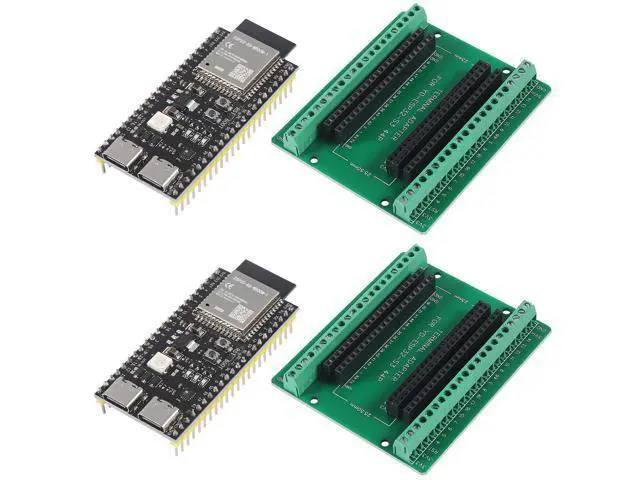Main image of 2PCS ESP32 S3 Development Board 2.4G WiFi BT Module Internet of Things ESP32-S3-WROOM-1 N8R8 MCU 44Pin 8M PSRAM with 2PCS Breakout Board Shield Terminal Adapter