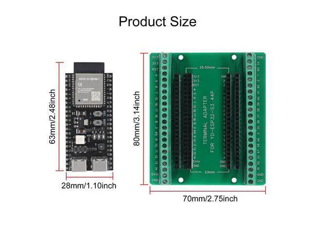 Alt view image 3 of 7 - 2PCS ESP32 S3 Development Board 2.4G WiFi BT Module Internet of Things ESP32-S3-WROOM-1 N8R8 MCU 44Pin 8M PSRAM with 2PCS Breakout Board Shield Terminal Adapter