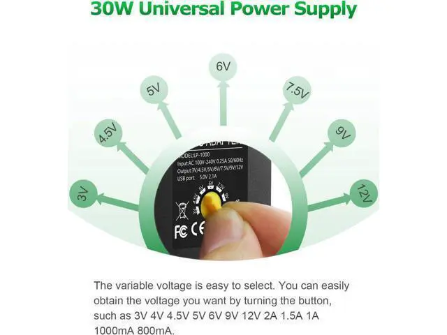 Alt view image 3 of 7 - 30W Universal AC to DC Power Adapter Adjustable Power Supply 3V 4.5V 6V 9V 12V 2A 1A DC Adapter AC 100-240V to DC 3-12V Multi Voltage Switching Power Adapter with 15 Tips + Polarity Converter