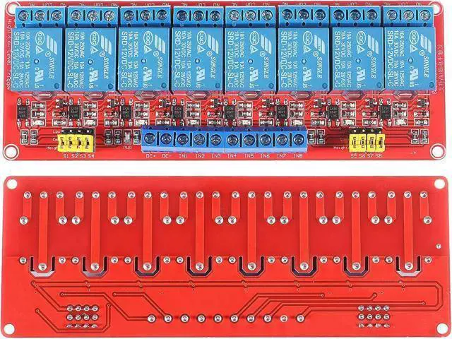 Alt view image 2 of 7 - 2PCS 12V Relay Module With Optocoupler Isolation - High and Low Level Trigger - Red Board (8 Channel)