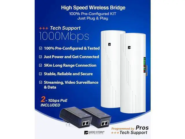 Alt view image 2 of 7 - Wireless Bridge Point to Point Outdoor WiFi, Wireless Network Expansion Kit, Long Range High Speed 5G | 2 Units Bridge Kit Complete Pre-Configured - P2P 1000Mbps 5Km(2Pack)