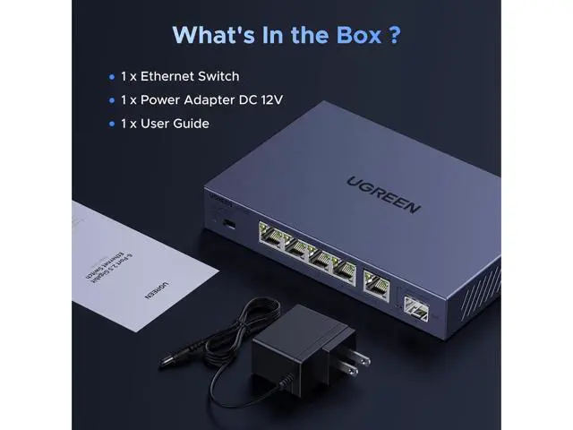 Alt view image 6 of 7 - UGREEN 2.5Gb Switch, 6-Port Ethernet Switch, 5 x 2.5Gb Uplink + 1 x 10Gb SFP+, Standard/Link Aggregation to 5Gbps/VLAN 3 Modes, Plug & Play Unmanaged Splitter, Desktop/Wall Mount, Metal, for NAS, PC