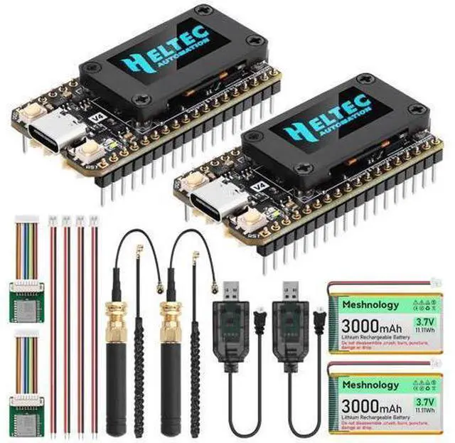 Main image of Meshnology 2 Set ESP32 LoRa V4 Development Board + L76 GNSS Module + 3000mAh Battery, Upgraded ESP32-S3 SX1262 LoRa WiFi Bluetooth 2MB PSRAM 16MB Flash 915MHz Antenna OLED Support GPS Solar Meshtastic