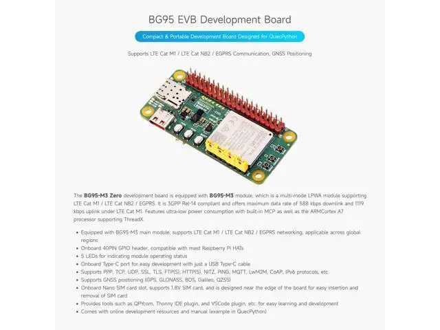 Alt view image 3 of 5 - Waveshare BG95 EVB Development Board Designed for QuecPython, Low Power Consumption, Supports LTE/EGPRS Communication and GNSS Positioning