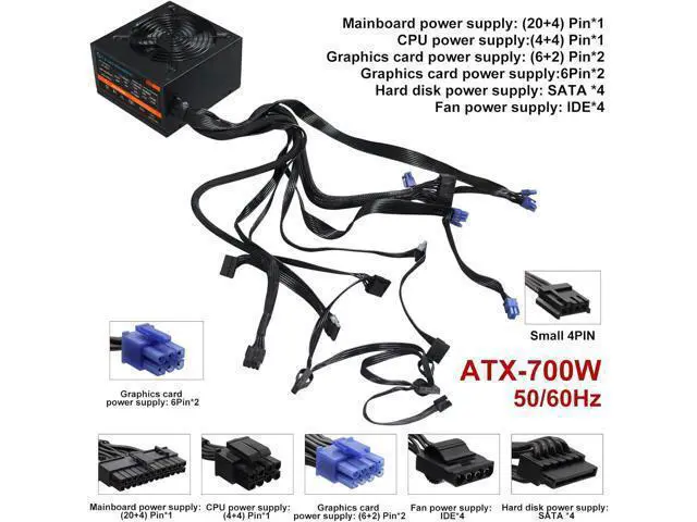Alt view image 5 of 7 - 700W Power Supply ATX Gaming PC PSU Active PFC Full Voltage 110/220V Computer Power Supplies Gold with 20+4pin Main Power Interface for Desktop Server