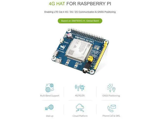 Alt view image 2 of 5 - 4G 3G 2G GSM GPRS GNSS HAT Based on SIM7600G-H LTE CAT4 150Mbps Wireless Communication Telephone Call SMS Positioning for Raspberry Pi 4 3 2 Model B B+ Zero W WH Jetson Nano (Global Version)@XYGStudy