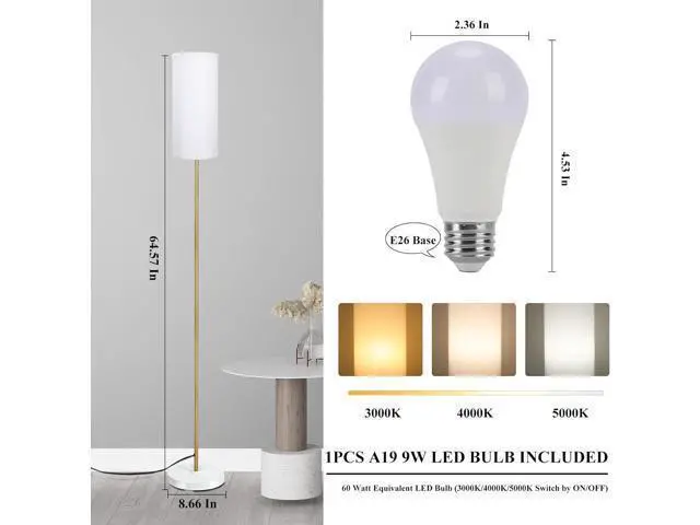 Alt view image 7 of 7 - BoostArea Floor Lamp for Living Room with 3 Color Temperatures Bulb, Modern Floor Lamps, Classic Tall Lamp for Office, Standing Lamps for Bedroom, Kids Room, Study(9W LED Bulb, White Linen Shade)