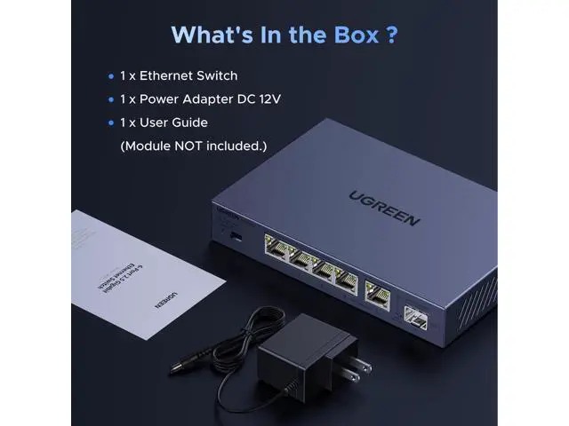Alt view image 7 of 7 - 2.5Gb Switch, 6-Port Ethernet Switch, 5 x 2.5Gb + 1 x 10Gb SFP+, Standard/Link Aggregation to 5Gbps/VLAN 3 Modes, Plug & Play Metal Unmanaged Ethernet Splitter, Desktop/Wall Mount, for NAS, PC