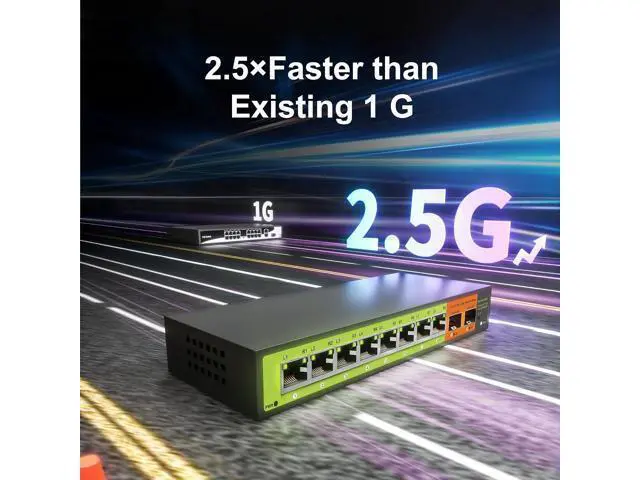 Alt view image 3 of 7 - 10-Port 2.5gb Switch, 8*2.5G RJ45 and 2×10G SFP Uplink Ports, Unmanaged, Fanless, Multi gigabit, Compatible with 100/1000/2500Mbps Network.