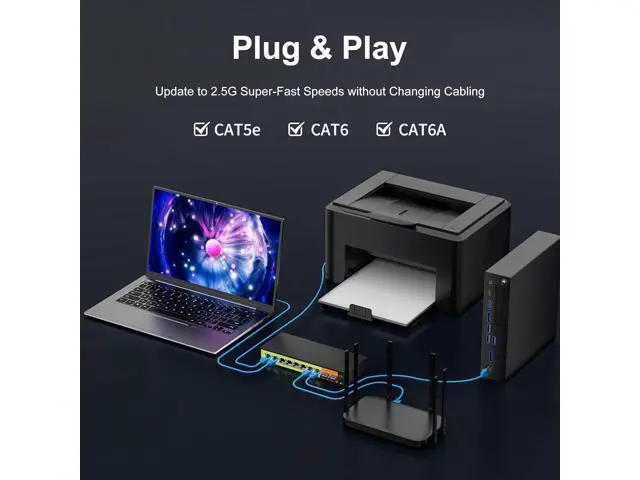 Alt view image 5 of 7 - 10-Port 2.5gb Switch, 8*2.5G RJ45 and 2×10G SFP Uplink Ports, Unmanaged, Fanless, Multi gigabit, Compatible with 100/1000/2500Mbps Network.