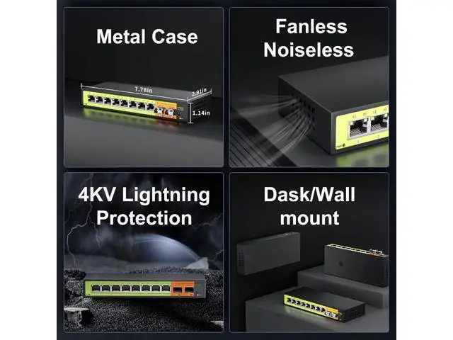 Alt view image 6 of 7 - 10-Port 2.5gb Switch, 8*2.5G RJ45 and 2×10G SFP Uplink Ports, Unmanaged, Fanless, Multi gigabit, Compatible with 100/1000/2500Mbps Network.