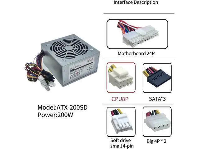 Alt view image 5 of 7 - Computer Power Supply 200W/250W/300W/350W Optional Comprehensive Protections Metal Heatsink Case Metal Power Supply