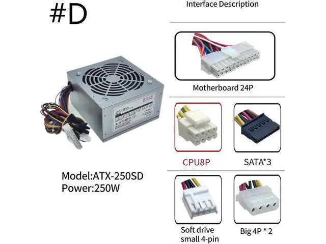 Alt view image 7 of 7 - Computer Power Supply 200W/250W/300W/350W Optional Comprehensive Protections Metal Heatsink Case Metal Power Supply
