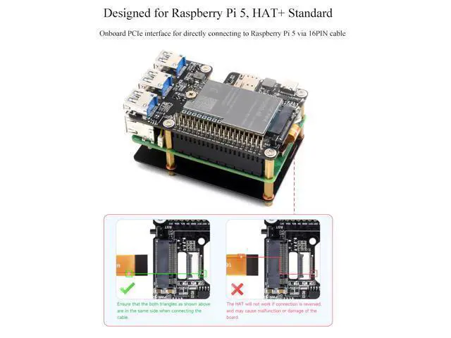 Alt view image 3 of 5 - PCIe to M.2 4G/5G and USB 3.2 HAT+ for Raspberry Pi 5, PCIe to USB3.2/M.2 Adapter Board Compatible with Pi5 and 4G/5G Modules with M.2 Key B Interface, with 3X USB 3.2 Gen1 Ports, 5G-4IN1-PCB Antenna