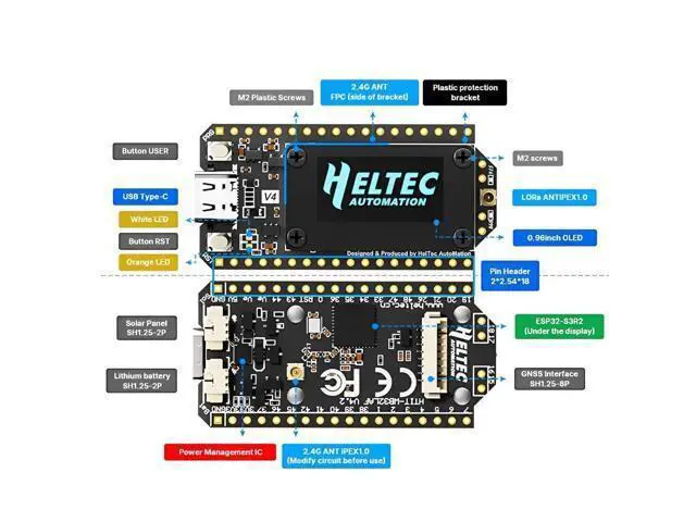 Alt view image 2 of 5 - ESP32 LoRa V4 Development Board,Upgraded 863-928 MHz 16MB Flash ESP32-S3 SX1262 LoRa Module WiFi Bluetooth,Supports GPS,Solar for IOT Meshtastic Arduin0, 2-Pack