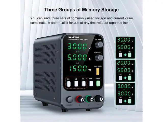 Alt view image 3 of 7 - DC Power Supply, Bench Power Supply with Memory Storage & RecallVariable Power Suppy with Encoder Adjustment Knob, 5V/3.6A USB Quick-Charge & OCP Short Circuit Alarm (0-30v 0-5a)