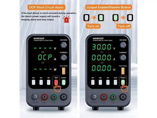 Alt view image 4 of 7 - DC Power Supply, Bench Power Supply with Memory Storage & RecallVariable Power Suppy with Encoder Adjustment Knob, 5V/3.6A USB Quick-Charge & OCP Short Circuit Alarm (0-30v 0-5a)
