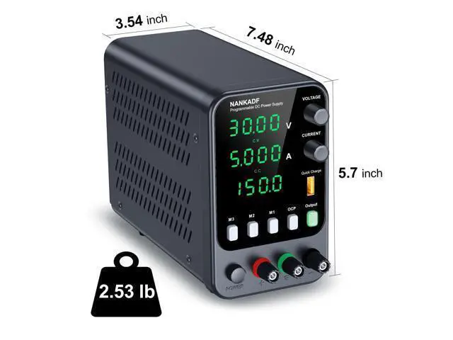 Alt view image 6 of 7 - DC Power Supply, Bench Power Supply with Memory Storage & RecallVariable Power Suppy with Encoder Adjustment Knob, 5V/3.6A USB Quick-Charge & OCP Short Circuit Alarm (0-30v 0-5a)