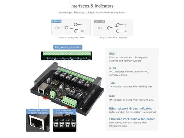 Alt view image 6 of 7 - Waveshare 8-Ch Ethernet Relay Module, Modbus RTU/Modbus TCP Protocol, PoE Port Communication, with Various Isolation and Protection Circuits, Industrial Grade Rail-Mount Case