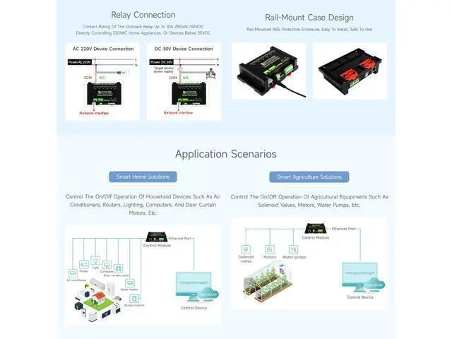 Alt view image 7 of 7 - Waveshare 8-Ch Ethernet Relay Module, Modbus RTU/Modbus TCP Protocol, PoE Port Communication, with Various Isolation and Protection Circuits, Industrial Grade Rail-Mount Case