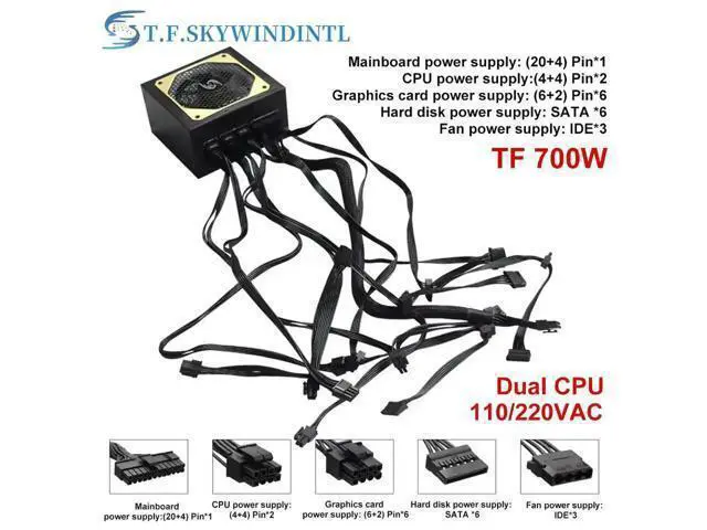 Alt view image 3 of 3 - 700W PC Power Source Supply PSU Fully Modular Design RGB-Quiet Fan ATX EPS Compatible Gaming PC Computer Switch Power Supply
