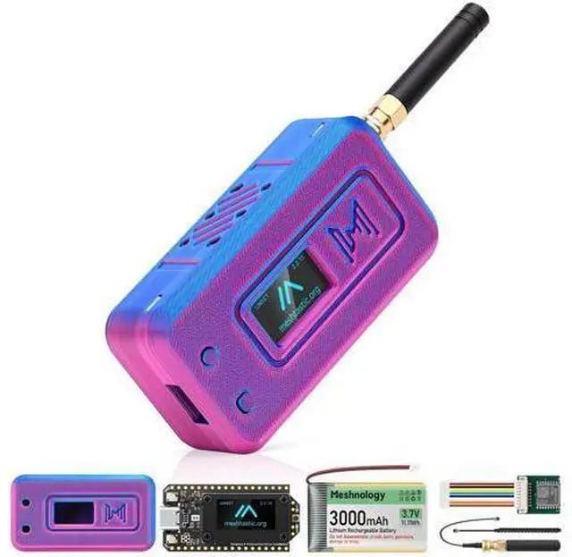 Main image of Meshnology ESP32 LoRa V4 Development Board +L76 GNSS Module +3000mAh Battery +Purple Case, ESP32-S3 SX1262 LoRa WiFi Bluetooth 2MB PSRAM 16MB Flash 915MHz Antenna OLED Support GPS Solar for Meshtastic