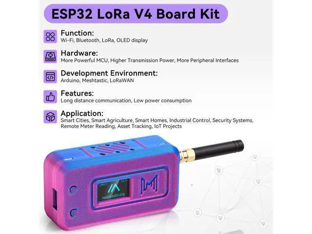 Alt view image 2 of 5 - Meshnology ESP32 LoRa V4 Development Board +L76 GNSS Module +3000mAh Battery +Purple Case, ESP32-S3 SX1262 LoRa WiFi Bluetooth 2MB PSRAM 16MB Flash 915MHz Antenna OLED Support GPS Solar for Meshtastic