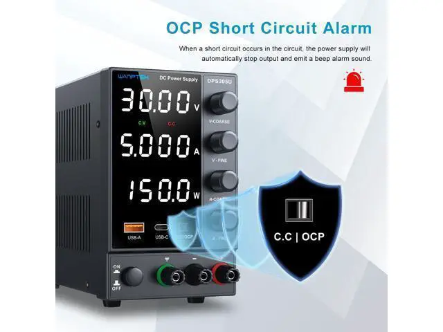 Alt view image 3 of 7 - DC Power Supply, Bench Power Supply with Encoder Knob, Adjustable Regulated Power Supply with 5V 3.6A USB & Type-C Quick-Charge, Variable Power Supply with Overcurrent Protection (0-30V 0-5A)