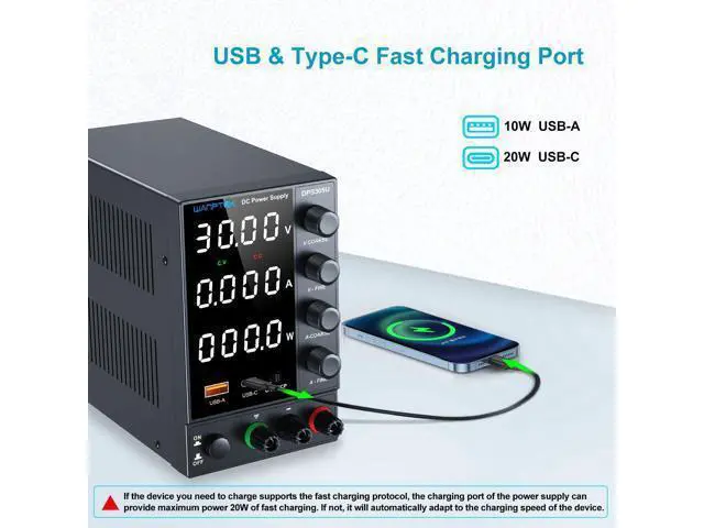 Alt view image 4 of 7 - DC Power Supply, Bench Power Supply with Encoder Knob, Adjustable Regulated Power Supply with 5V 3.6A USB & Type-C Quick-Charge, Variable Power Supply with Overcurrent Protection (0-30V 0-5A)