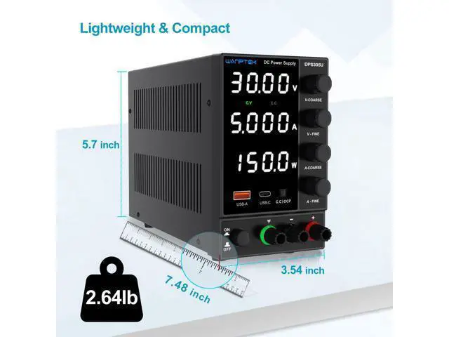 Alt view image 5 of 7 - DC Power Supply, Bench Power Supply with Encoder Knob, Adjustable Regulated Power Supply with 5V 3.6A USB & Type-C Quick-Charge, Variable Power Supply with Overcurrent Protection (0-30V 0-5A)