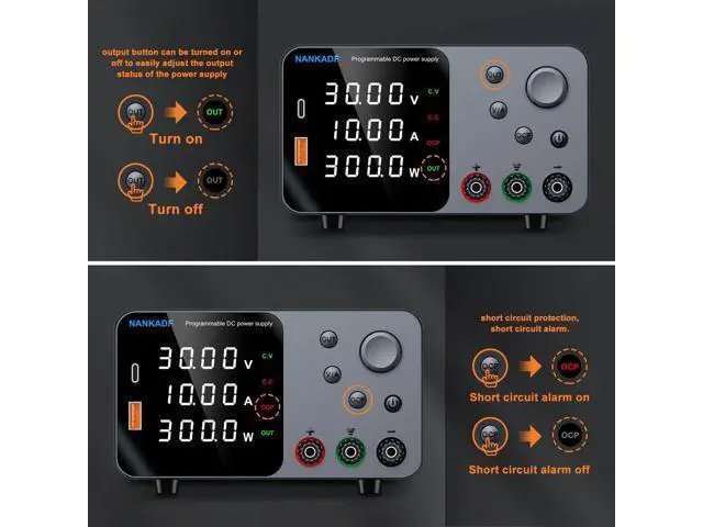 Alt view image 3 of 7 - DC Power Supply, 30V 10A Bench Power Supply with Encoder Adjustment, 5V/3.6A USB&Type-C Quick-Charge, Adjustable Power Supply with Output Enable/Disable Button, Short Circuit Alarm(0-30V 0-10A)
