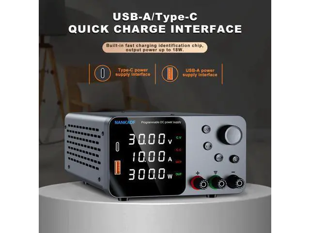Alt view image 4 of 7 - DC Power Supply, 30V 10A Bench Power Supply with Encoder Adjustment, 5V/3.6A USB&Type-C Quick-Charge, Adjustable Power Supply with Output Enable/Disable Button, Short Circuit Alarm(0-30V 0-10A)