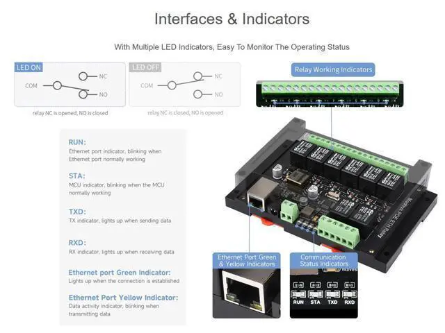 Alt view image 4 of 5 - Modbus POE ETH Relay 8-CH Ethernet Relay Module Supports Sending Modbus RTU/Modbus TCP Protocol Commands via Ethernet Port to Control Relay and Various Devices